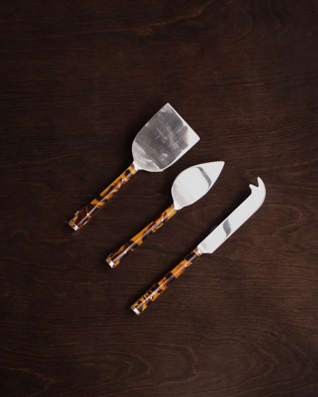 3-Piece VIDA Tortoise and Gold Stainless Cheese Set